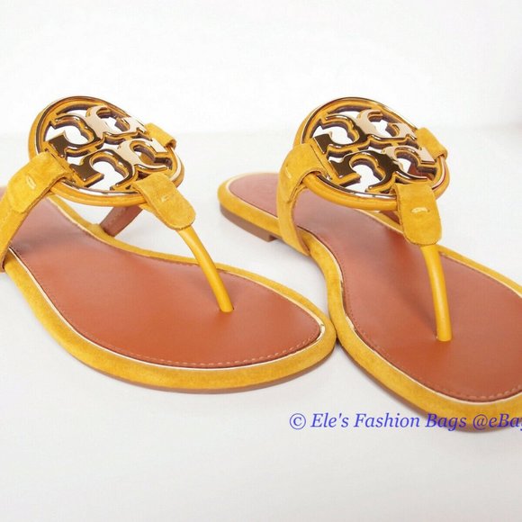 ❤️ NIB Tory Burch Metal Miller Suede Leather Thong Sandal Gold Finch Yellow US 6 - Picture 8 of 13